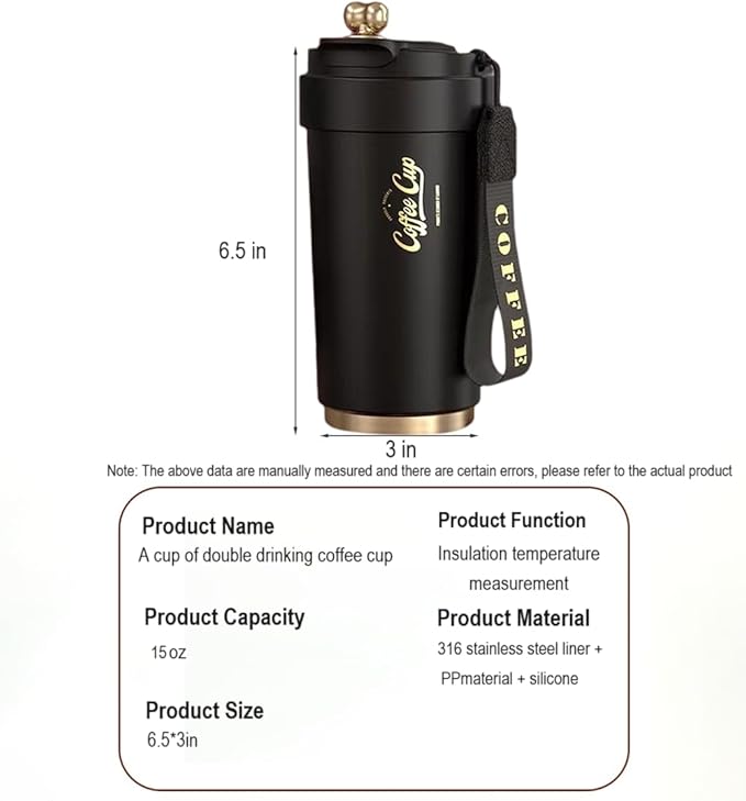 Coffee cup,Insulated Travel Coffee Mug Spill Proof Leak Proof Portable To Go Camping Stainless Steel Coffee Tumbler Reusable Coffee Cups with Lids Thermos for Hot and Cold Drink (Dusk Black)