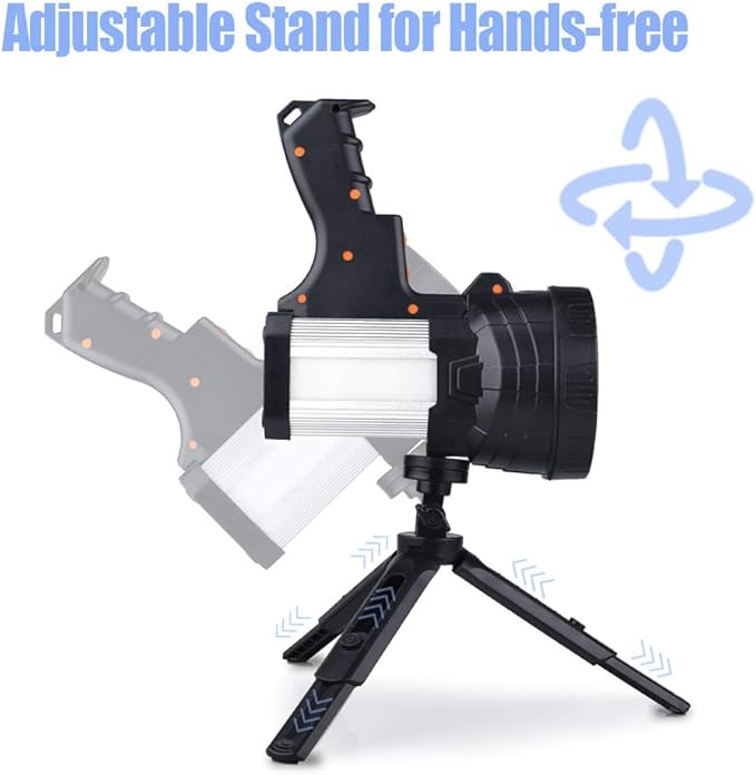 YIERBLUE Rechargeable Spotlight, Super Bright 99,000 High Lumen LED Handheld Spotlight Long Lasting Large Flashlight Searchlight and Flood Camping Flashlight with Foldable Tripod