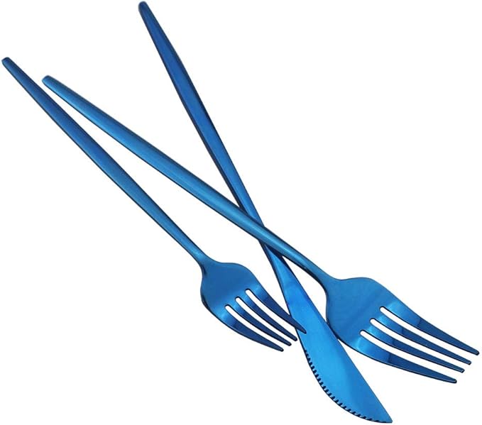 JASHII Shiny Blue Silverware Set, 30-Piece Stainless Steel Satin Finish Flatware, Kitchen Utensils, Mirror Polished Tableware Cutlery for Home and Restaurant, Dishwasher Safe