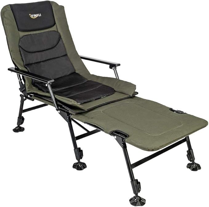 VINGLI Heavy Duty Fishing Chair with Footrest Support 440 LBS, Oversized Camping Chairs with 160° Adjustable High Back, Beach Chair for Outdoors/Yard/Forest