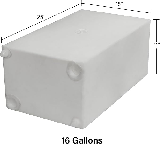 16 Gallon RV Fresh Water Tank, Potable Water Storage Tank for Drinking, Cooking, Cleaning, Showering, for Campers, Trailers, Motorhomes, RVs, Cube Shape, 25" x 15" x 11" (WT-5545)