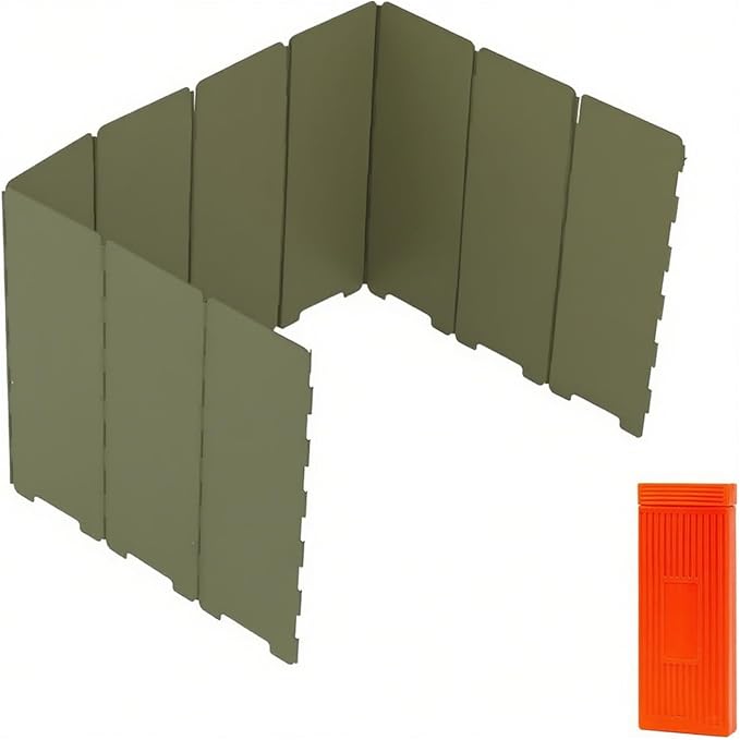 Foldable Camping Stove Windscreen, Green Aluminum Outdoor Windshield Gas Stove Lightweight Wind Screen for Camping, Glamping, Hiking, Picnic, Backpacking, Cooking, Fishing