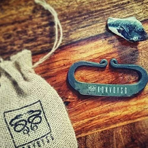 Flint and a Steel Striker Made from Carbon Steel Traditional Hand Forged Fire Starter Comes with English Flint Stone and Emergency Tinder Jute Carry Bag