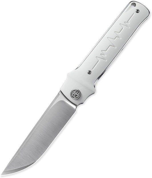 Petrified fish PFB04 Tena Folding Knife, 3.82" D2 Steel Satin Blade G10 Handle Pocket Folding knife for EDC Camping Outdoor (White Satin)