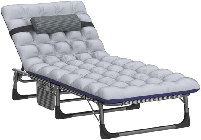 LILYPELLE Portable Folding Camping Cot, Adjustable 4-Position Adults Reclining Chaise with Pillow, Outdoor Portable Lounge Chair Sleeping Cot for Camping, Pool, Beach, Patio