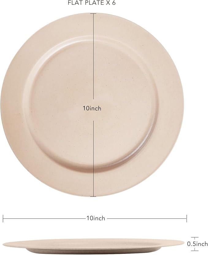 greenandlife 10inch/6pcs Dishwasher & Microwave Safe Wheat Straw Plates, Alternative for Plastic Plates, Lightweight Reusable Unbreakable Dinner Plates, Non-toxin, BPA Free for Kids Adults