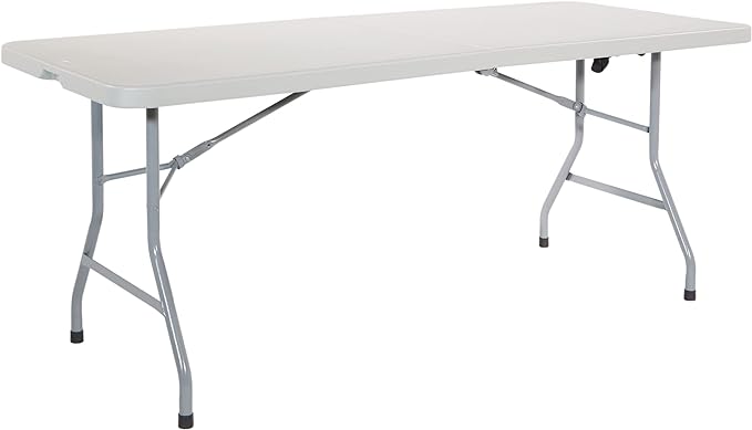 Office Star Resin Rectangle Center-Folding Portable Table for Picnics, Camping, and Tailgating, 6 Feet