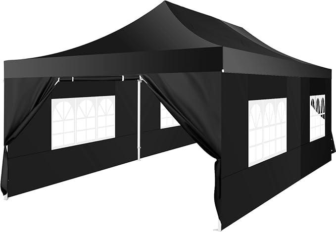 COBIZI 13x26 Pop Up Canopy with 6 Sidewall,Heavy Duty UPF 50+ All Season Wind Waterproof Commercial Outdoor Wedding Party Tents for Parties Canopy Gazebo with Roller Bag(13 x 26 ft Black)