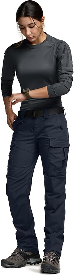 CQR Women's Flex Stretch Tactical Pants, Water Resistant Ripstop Cargo Work Pants with Pockets for Outdoor & Hiking