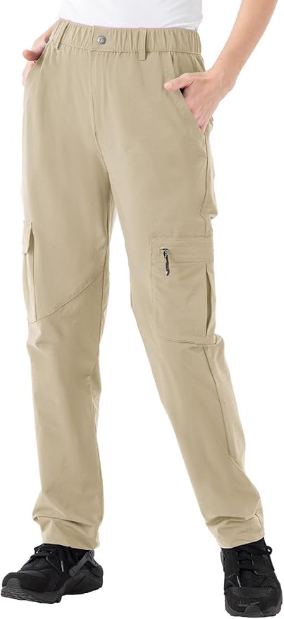 Rdruko Women's Hiking Cargo Pants Water-Resistant Quick Dry UPF 50+ Travel Camping Work Pants Zipper Pockets