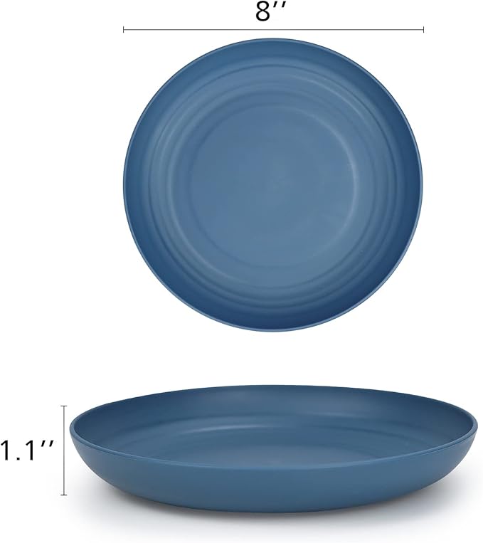 Homienly 6-Piece Wheat Straw Dinner Plates - Microwave & Dishwasher Safe, Unbreakable Kids Plates with 6 Colors (8 INCH)