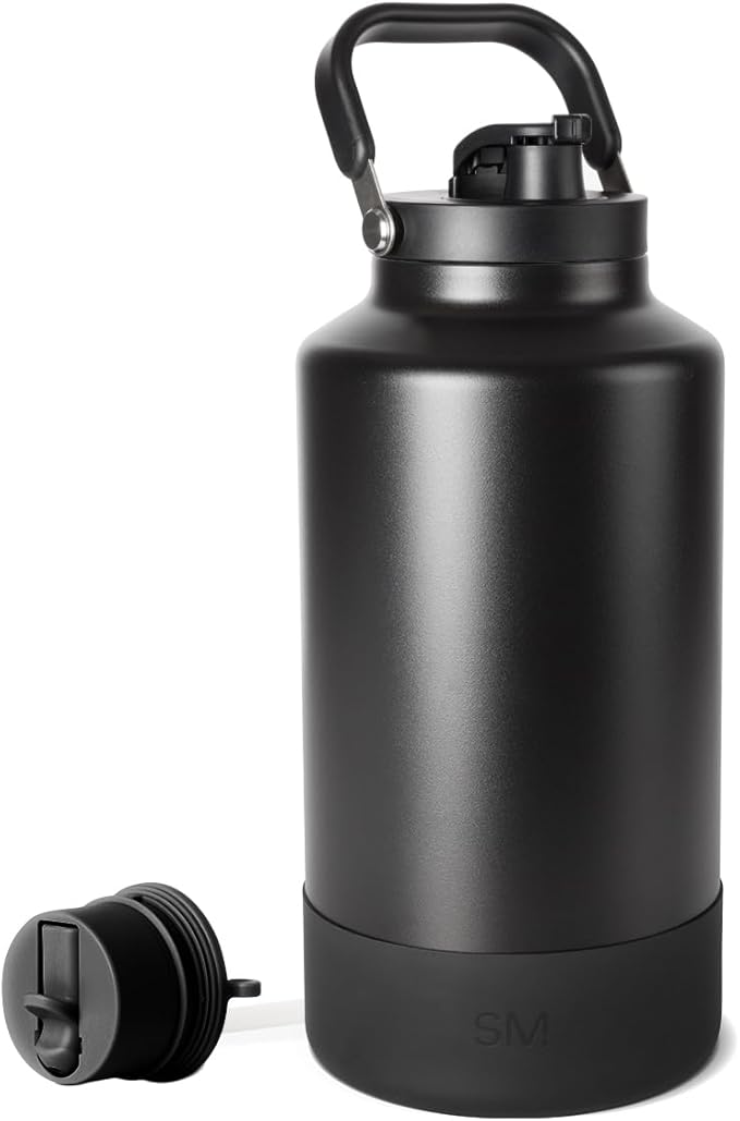 Simple Modern Trek Pivot | Gallon Water Bottle Jug with Handle & Boot | Interchangeable Straw & Chug Lids | Large Insulated Stainless Steel | Sports Camping Outdoors | 128oz, Midnight Black