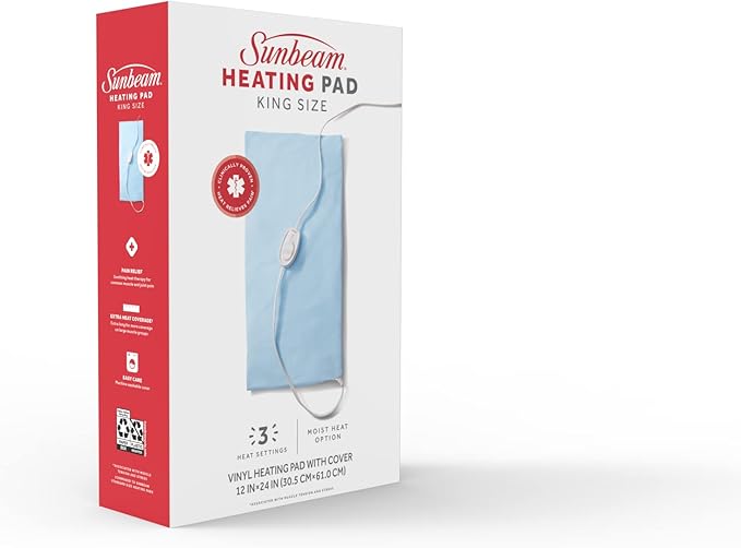 Sunbeam XL Heating Pad for Back Neck and Shoulder Pain Relief with Sponge for Moist Heating Option Extra Large 12 x 24" Blue