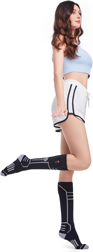 FREEHILL Merino Wool Heated Socks for Men Women, 5000mAh One-Click Control Rechargeable Cold Weather Heated Ski Socks