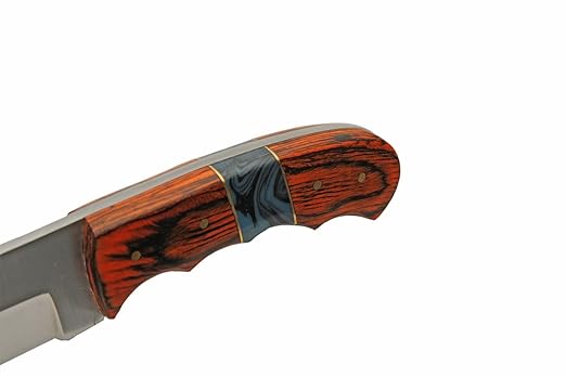 SZCO Full Tang Hunting Knife 8 Inch - Pocket Knife with Stainless Steel Blade, Burnt Orange Resin/Wood Handle & Leather Sheath - Camping Knife for Hunting and Hiking for Men