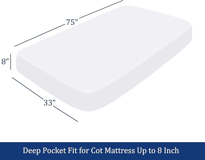 Cot Sheets 33" x 75" - 4 PCs Cot Sheet Set - 600TC 100% Cotton Sheet Set - Cot Size Fitted Sheets Perfect for Narrow Twin/Camp Bunk/Rvs Bunk/Guest Beds/Trifold Mattress, 4-8" Deep Pocket - White