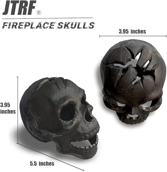 2pcs Refractory Materials Fireproof Imitated Human Fire Pit Skulls Gas Log for NG, LP Wood Fireplace, Firepit, Campfire, Halloween Decor, BBQ