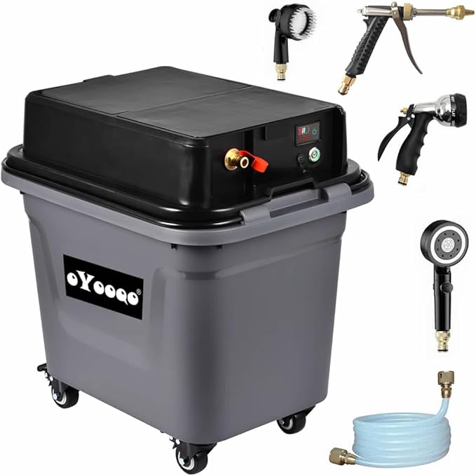 Multi Functional Cleaning Equipment 10-Gallon Water Tank: Outdoor Portable Shower, Car Washing, Pet Bathing,Watering Flowers- with Battery Display,Wheels, Handles, Storage Box