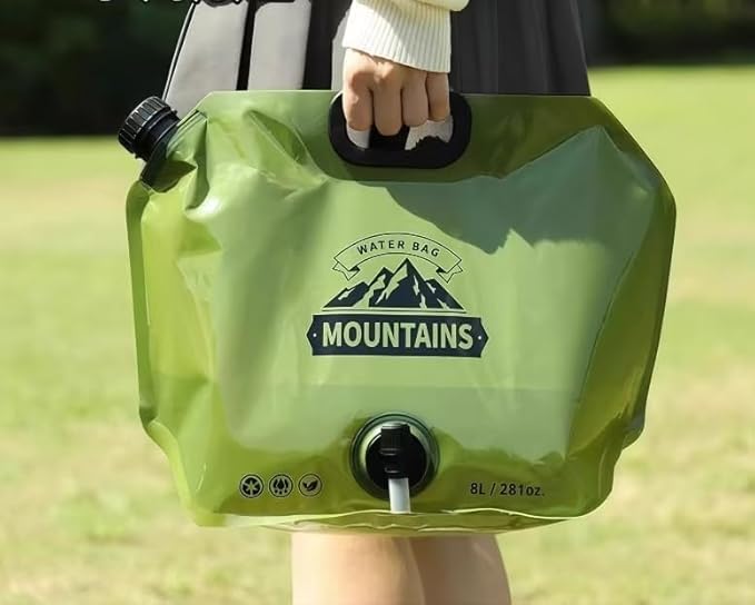 Collapsible 8L Water Storage Bag, BPA-Free Portable Folding Water Jug with Adjustable Faucet, Leakproof Emergency Water Bag for Camping, Hiking, Riding, Outdoor Sport 1green