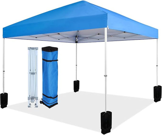 Amazon Basics Outdoor Pop Up 10 x 10 Canopy Tent for Events, Portable with Easy Setup, Includes Wheeled Carry Bag, 8 Pegs, 4 Ropes, 4 Weighted Bags, Blue