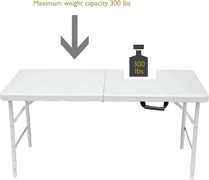 Portable Plastic Folding Table 4ft/6ft/8ft Heavy Duty White Black Picnic Dining Table Fold-in-Half for Camp Party Kitchen Indoor Outdoor (White, 4FT)