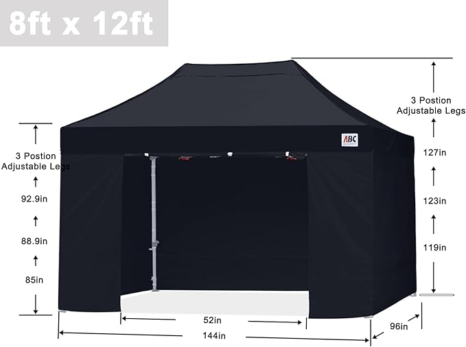 ABCCANOPY Easy Pop Up Canopy Tent with Sidewalls 8X12 Commercial -Series, Black