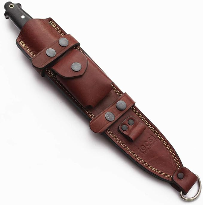 GCS Handmade Survival Tactical Hunting Black G10 Handle with Brown Leather Right or Left Hand Horizontal Fixed Blade Knife Sheath & Sharpening Stone GCS231