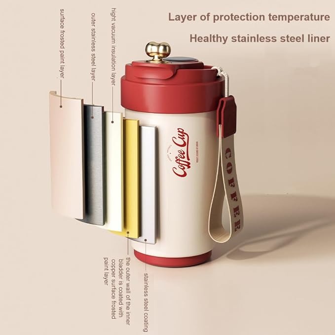 Coffee cup,Insulated Travel Coffee Mug Spill Proof Leak Proof Portable To Go Camping Stainless Steel Coffee Tumbler Reusable Coffee Cups with Lids Thermos for Hot and Cold Drink (Old-Style Red)