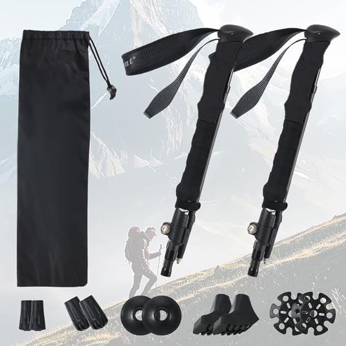 Carbon Fiber Hiking Poles 2pcs, Collapsible Nordic Trekking Poles,Cork Handle Ultralight Folding Walking Sticks, Hiking Sticks, Lightweight Foldable Trekking Walking Sticks for Seniors Women Men