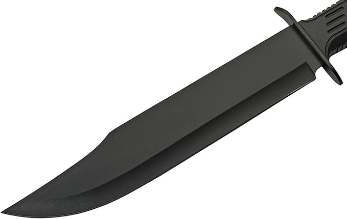 SZCO SUPPLIES 15-Inch Outdoor Survival Bowie Knife, Black Blade, Rubberized Handle, Nylon Sheath, Camping, Hunting, Tactical Use