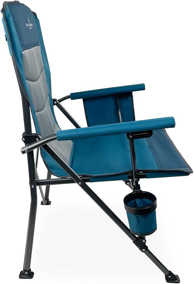 Black Sierra Oversize Camping Chair for Adults Supports 500 lbs, XL Heavy Duty Hard Arm Folding Chair, Steel Frame Durable Padded Outdoor Seat, Portable Fold Up Chair w/Cup Holder and Storage Bag