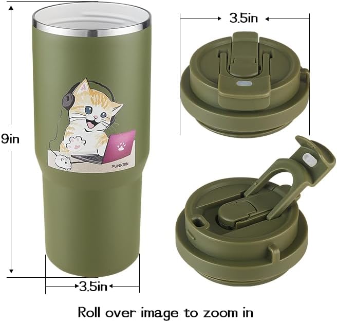Funkrin Insulated Coffee Mug with Straw & Flip Lid, 24oz Tumbler Cup with Ceramic Coating, Double Wall Vacuum Leak-Proof Travel Mug wiht tea infuser for Office School Party Camping