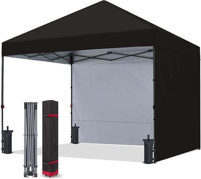 COOSHADE Pop Up Canopy Tent 10x10 with 2 Sidewalls, Outdoor Shade Instant Canopy Tents(Black)