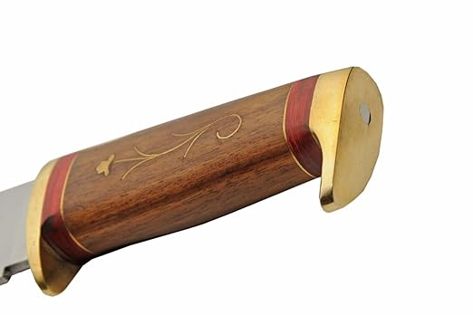 SZCO Full Tang Hunting Knife 12.25 Inch - Pocket Knife with Stainless Steel Blade, Inlay Wood Handle & Leather Sheath - Camping Knife for hunting and Hiking - Skinning knife for Men