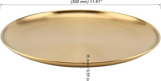MOUYAT 6 PCS 12 Inch Large Stainless Steel Plate, 30cm Round Dinner Metal Plates, Metal Salad Steak Plates Reusable Dinner Dish for Eating Serving Camping Outdoor BBQ Home Kitchen, Frosted Gold
