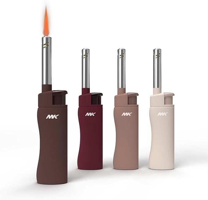 MK Candle Lighter, Butane Refillable Wind-Resistant Flame, 4-Pack for BBQ, Camping, Outdoor Use (Neutral-4PC)
