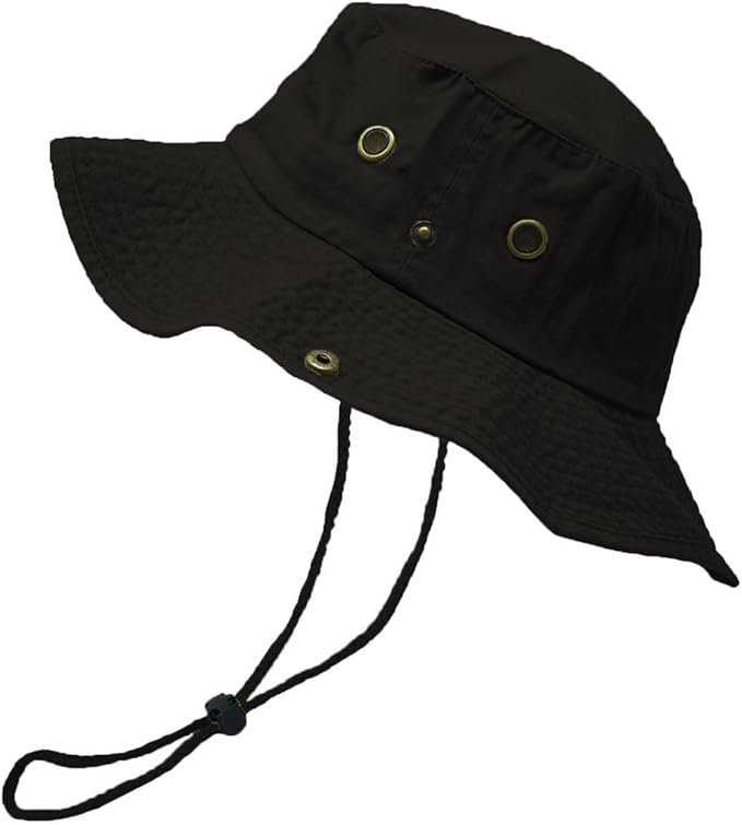 Glory Max Washed Cotton Bucket Hat with Chin Strap Fishing Sun Safari Boonie Cap