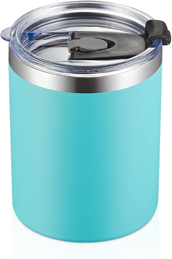 MEWAY 12 oz Lowball, Tumbler Stainless Steel Double Wall Vacuum Insulated Mug with Straw and Lid, Cleaning Brush ,Durable Powder Coated Insulated Coffee Cup for Cold & Hot Drinks (Light Blue,1 Pack)