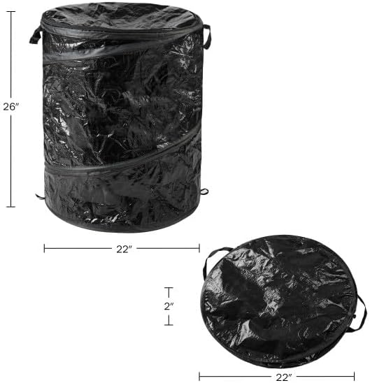 Wakeman Collapsible Trash Can - 44-Gallon Portable Garbage Can Outdoor Bin with Zippered Lid for RV, Camping, Parties, or Yard Waste (Black)