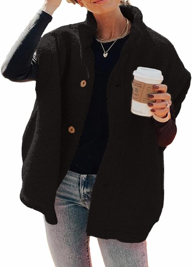 Hongqizo Womens Fuzzy Fleece Vest Casual Oversized Warm Button Down Sherpa Vest Jacket with Pockets
