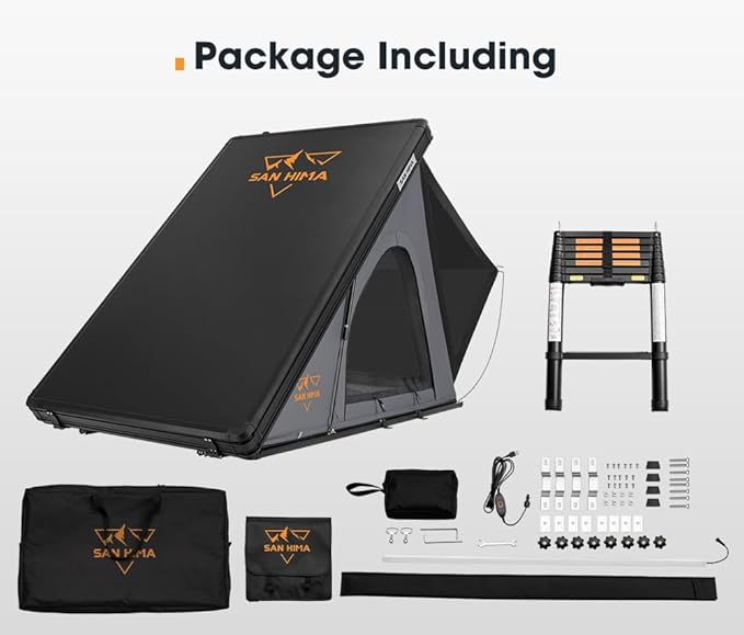 Sanhima Rooftop Tent Hard Shell - Hotham Lite Overland Aluminium Roof Top Tent 4.56" Slimline, w/Tri-Color LED Strip Light & 1.97” Thick Mattress, for Car SUV Truck Camping, 2-3 People
