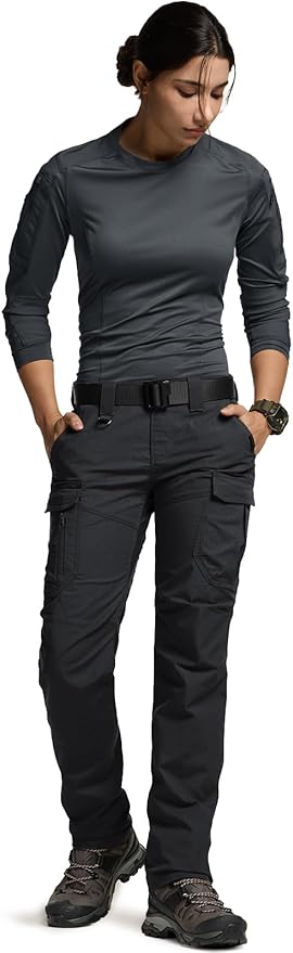 CQR Women's Flex Stretch Tactical Pants, Water Resistant Ripstop Cargo Work Pants with Pockets for Outdoor & Hiking