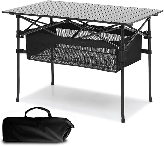 Outdoor Folding Portable Picnic Camping Table, Aluminum Roll-up Table with Easy Carrying Bag, with Mesh Storage Bag for Indoor,Outdoor,Camping, Beach,Backyard, BBQ, Party, Patio, Picnic(medium)