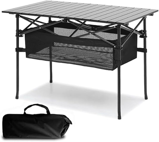 Outdoor Folding Portable Picnic Camping Table, Aluminum Roll-up Table with Easy Carrying Bag, with Mesh Storage Bag for Indoor,Outdoor,Camping, Beach,Backyard, BBQ, Party, Patio, Picnic(medium)