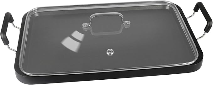 Vayepro 2 Burner Griddle Pan with Glass Lid, Nonstick Stovetop Griddle for Gas & Glass Cooktops, Aluminum Camping Grill Pan for Breakfast