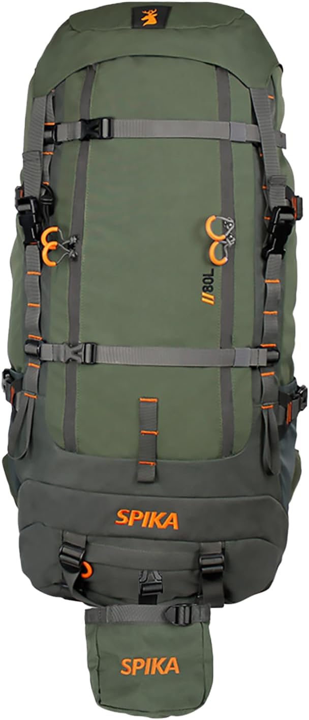 SPIKA Hunting Backpacks for Men, Meat Hauler Frame Pack with Rifle Holder, 40L/80L Extendable + Capacity for Bow Rifle Gun