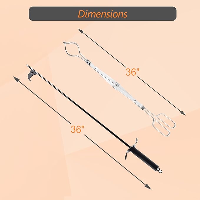 36" Fireplace Tongs & 36" Fire Pit Poker for Outside, Stainless Steel Log Grabber Fire Pit Accessories, Fireplace Tools Fireplace Tongs for Outdoor, Camp Fire Tongs Wood Stove