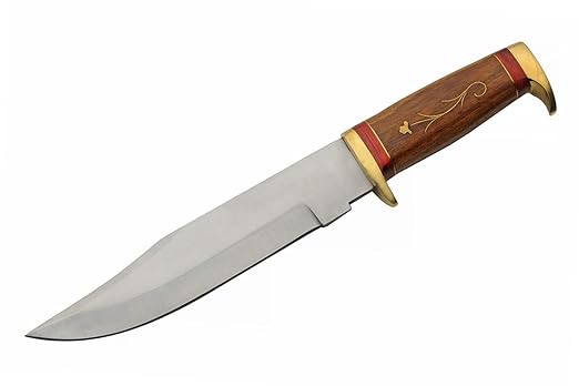 SZCO Full Tang Hunting Knife 12.25 Inch - Pocket Knife with Stainless Steel Blade, Inlay Wood Handle & Leather Sheath - Camping Knife for hunting and Hiking - Skinning knife for Men