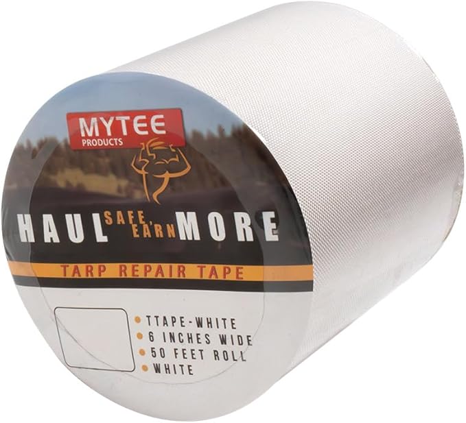 Mytee Products 8.8 oz Waterproof White Vinyl Tarp Repair Tape 6 Inch x 50 FT with Heavy Duty Adhesive Backing - Tarp Patch Kit, Tarp Repair Kit