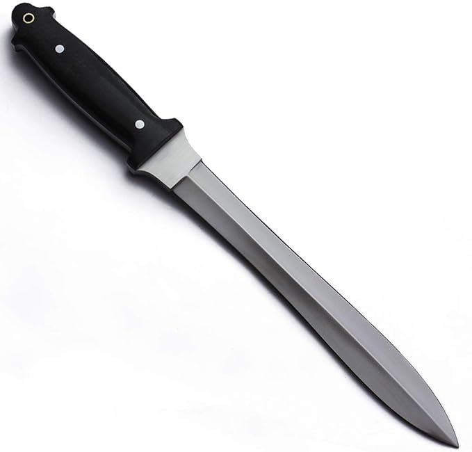GCS Handmade Survival Tactical Hunting Black G10 Handle with Brown Leather Right or Left Hand Horizontal Fixed Blade Knife Sheath & Sharpening Stone GCS231